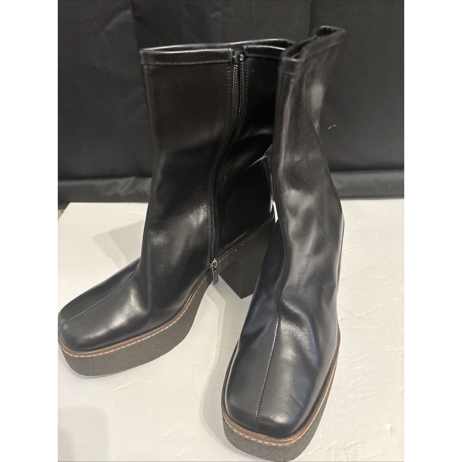 Dkny Womens Black Boots Zipper Square Toe Block Heel Size 10 Us 41 Eu New